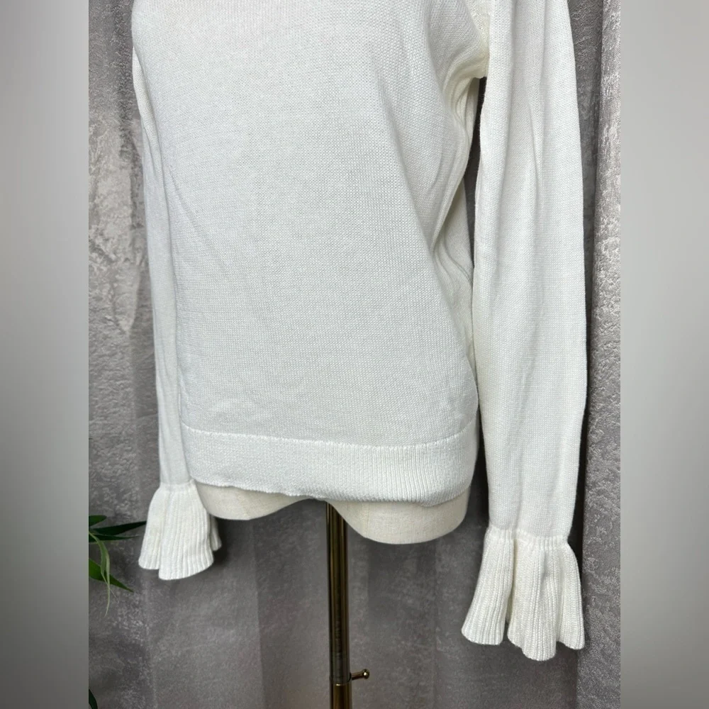NEW J.Crew Women’s Crewneck Knit Flare Sleeve Sweater in White Sz Small